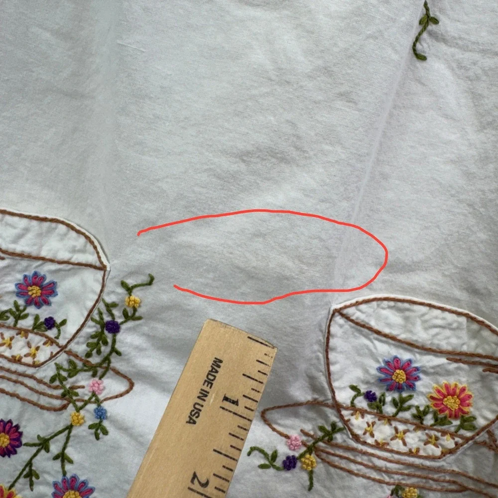 Unbranded Vintage Embroidered Teacup Apron OS White Cottagecore‎ Floral Retro